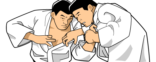 Two Judoka in a randori match